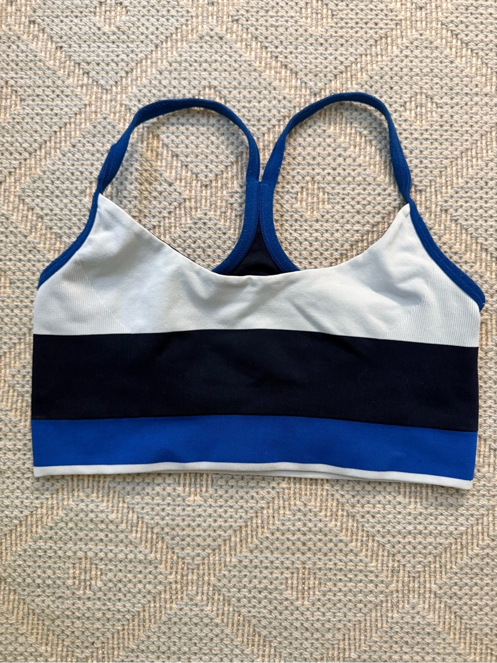 Colorblock Strappy Sports Bra in Blue, Black & White